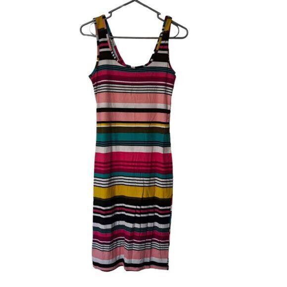 Planet Gold Womens Tank Scoop neck Bodycon Stretch Mini Dress Striped‎ Sz M - Picture 1 of 5